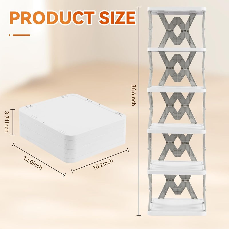 RILUKICH 6 Tier Collapsible Kids Shoe Rack, Small Vertical Foldable Shoe Organizer for Front Door Entrance, Dorm, Bedroom, and Small Spaces (Grey-w) - Image 2